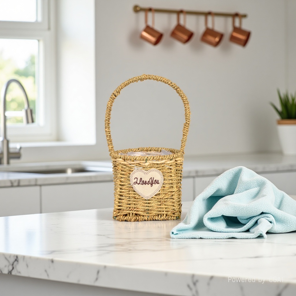 Wicker hand-held basket with handle, round-mouthed flower basket, waking flower bucket, ironwork flower basket, copper wire, plate and buckle strip, decorative flower bucket details Picture