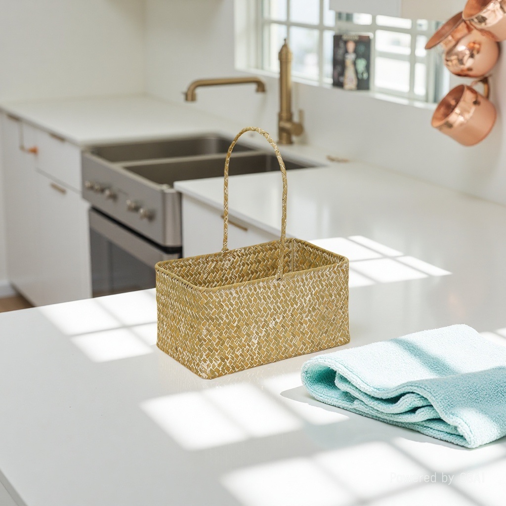 Natural rattan woven large-capacity storage basket, multi-scenario storage woven basket for living room, bedroom and balcony