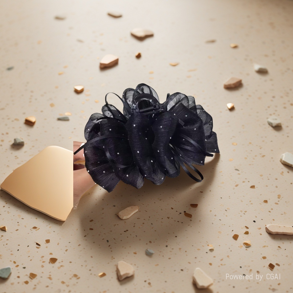 Black gauze flower hair clip accessory grab banana hair clip details Picture