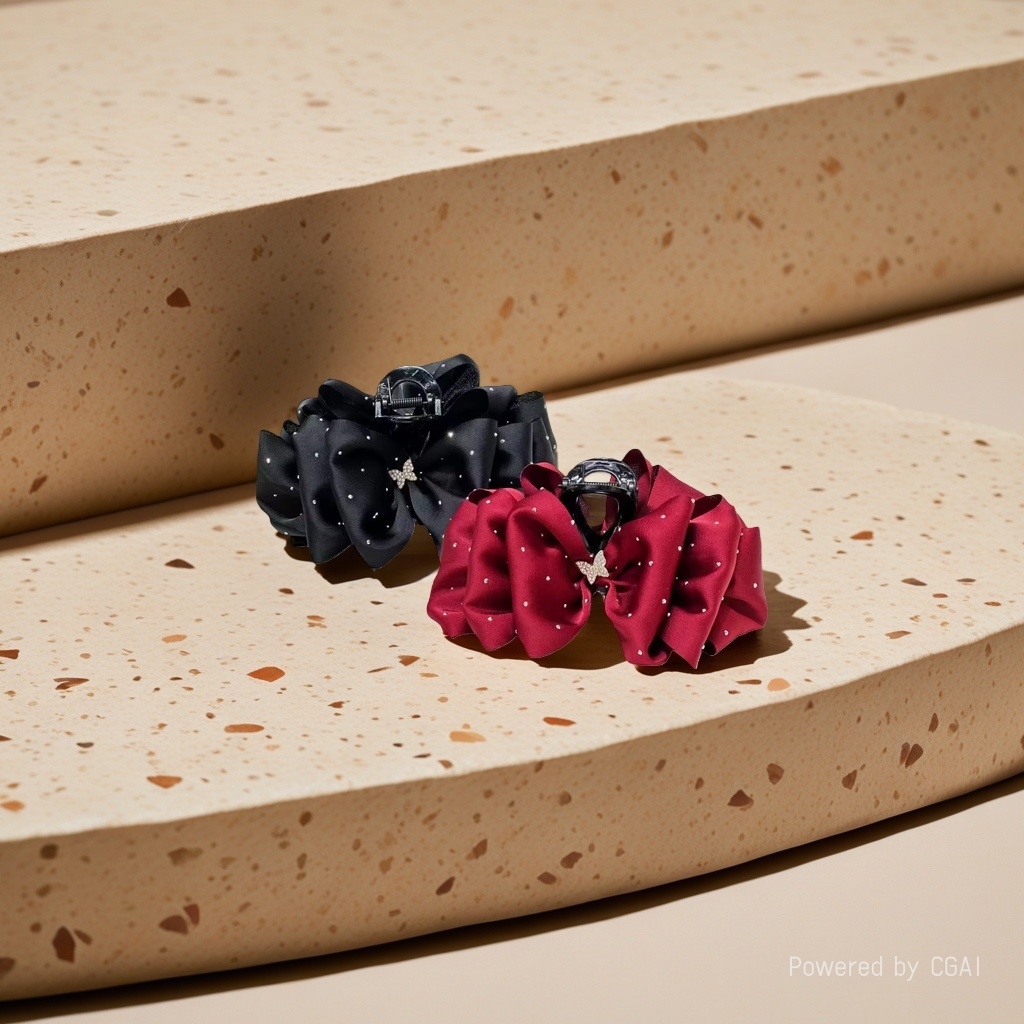 Black and red bow hair clips, small white dots, shiny butterfly decorations, banana grab hair clip accessories Application Scenario