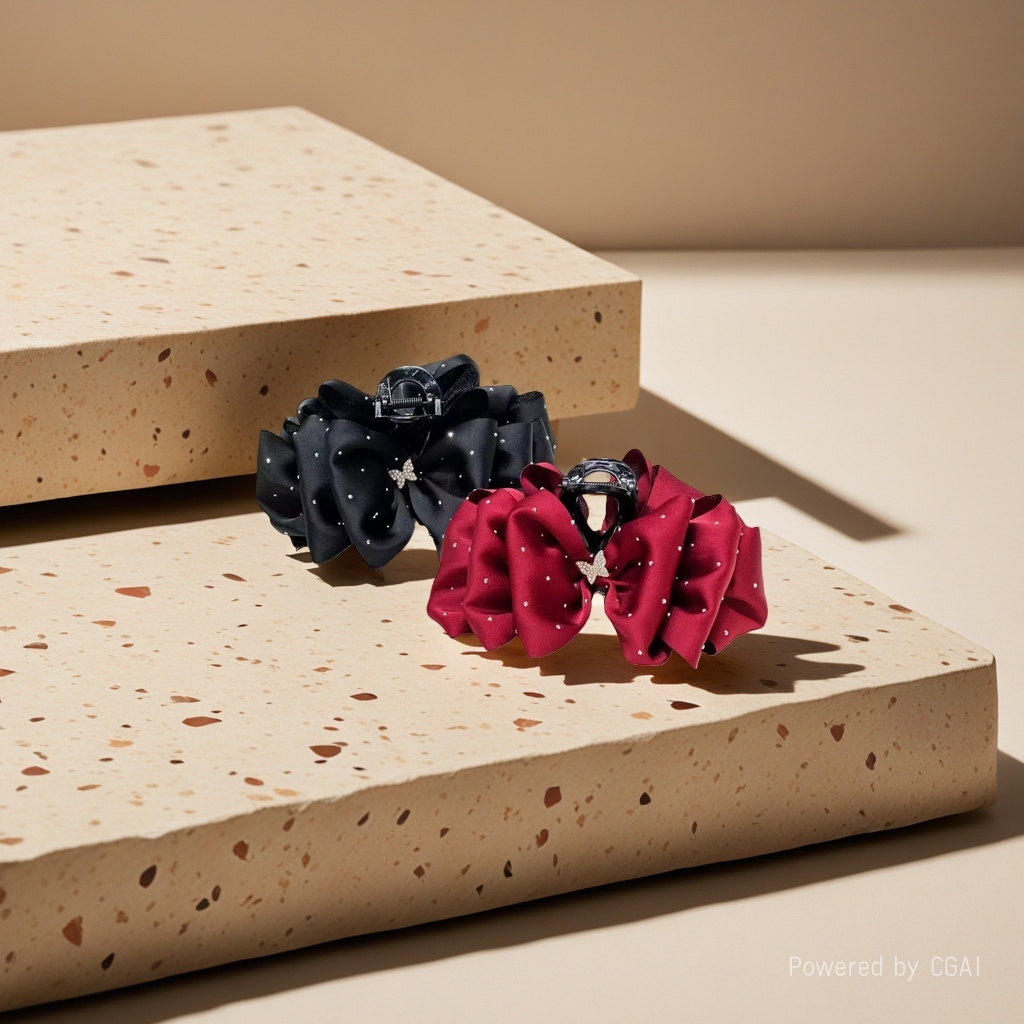 Black and red bow hair clips, small white dots, shiny butterfly decorations, banana grab hair clip accessories details Picture
