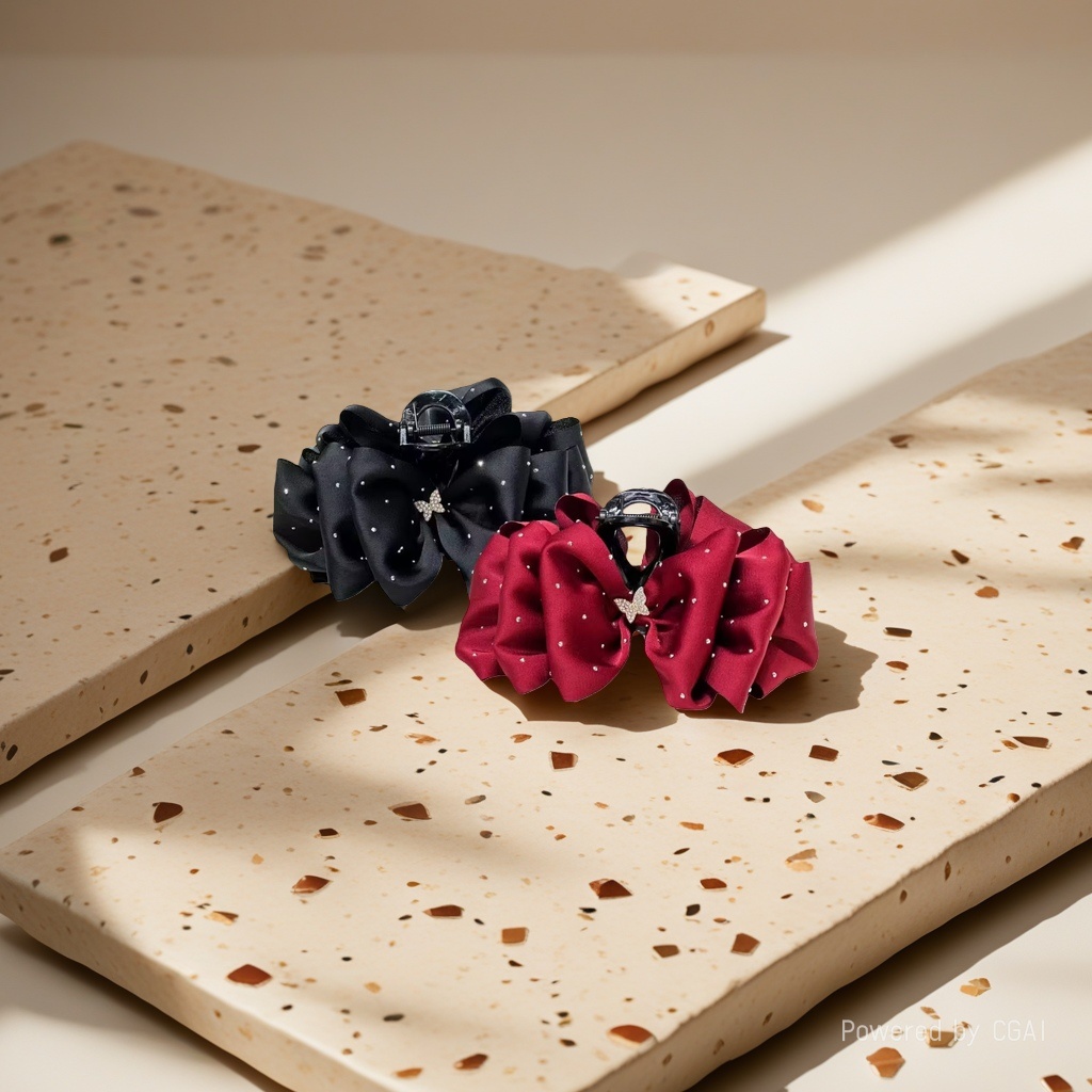 Black and red bow hair clips, small white dots, shiny butterfly decorations, banana grab hair clip accessories Specification image