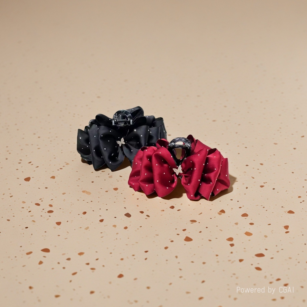 Black and red bow hair clips, small white dots, shiny butterfly decorations, banana grab hair clip accessories