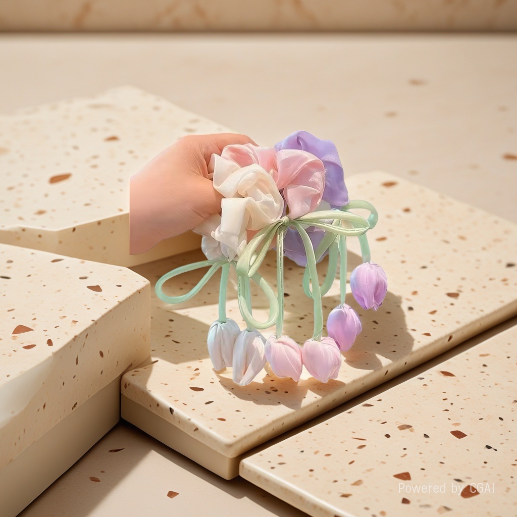 Zhenzhu holds a flower-shaped Hanfu headpiece, a hair band and an integrated tulip headband Application Scenario