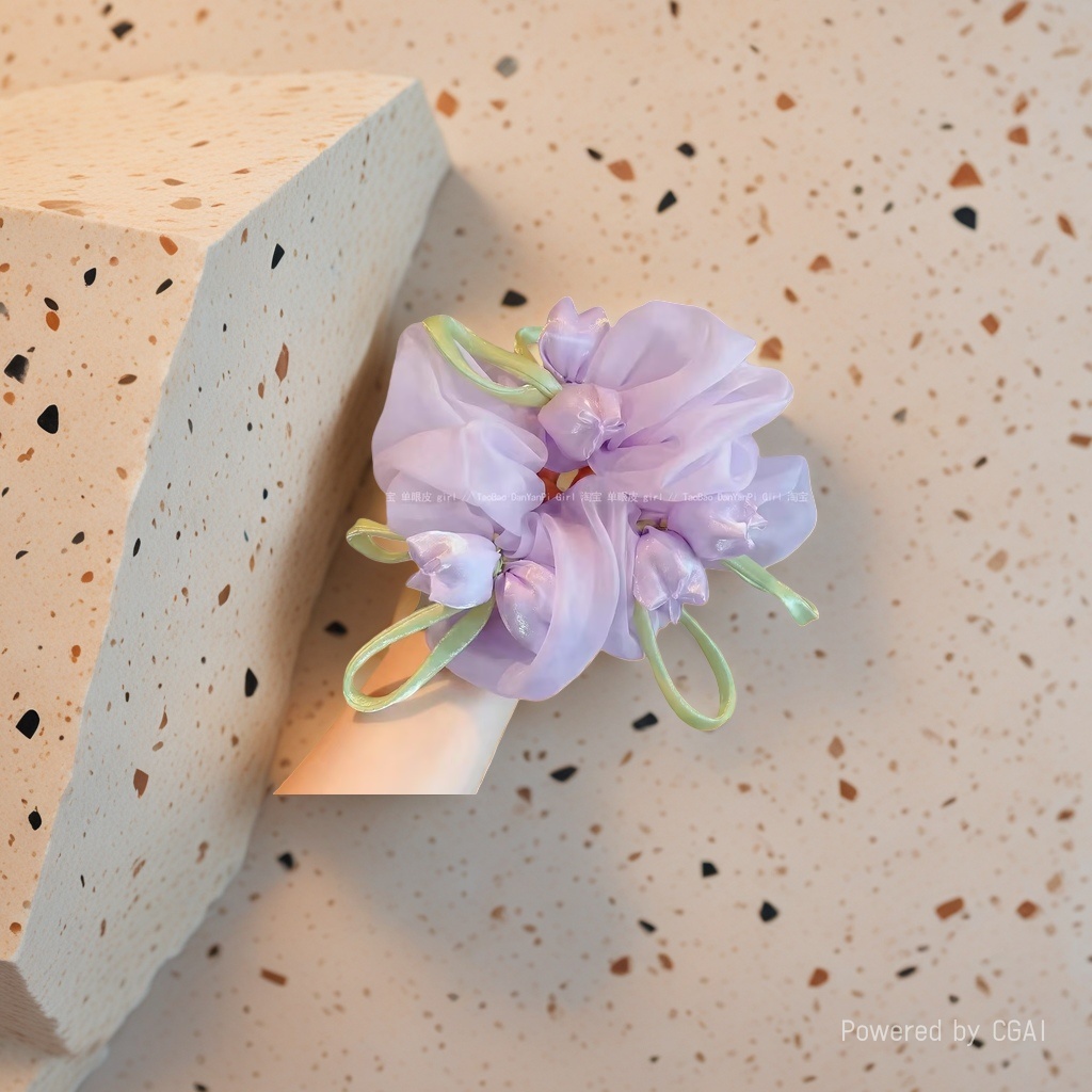 Purple flower-shaped large intestine hair band, hair accessory and hair tie Application Scenario
