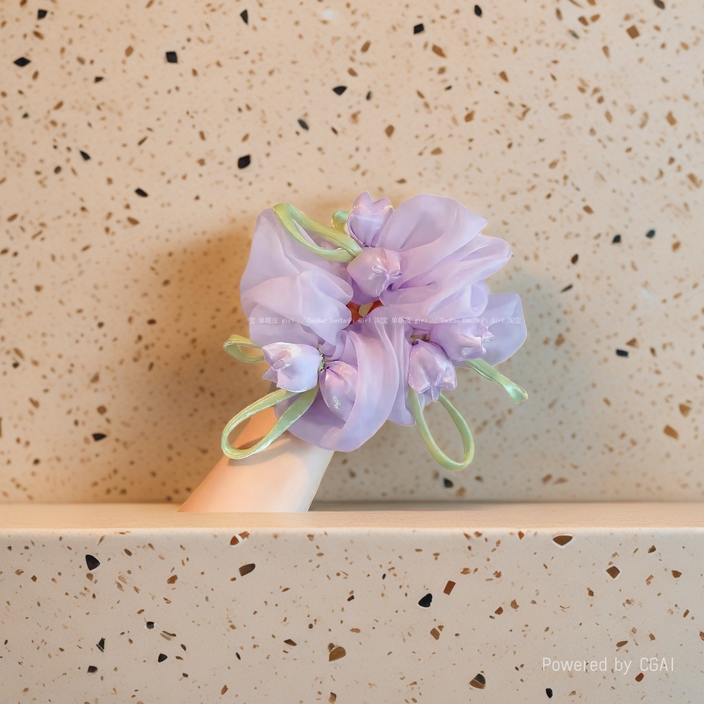 Purple flower-shaped large intestine hair band, hair accessory and hair tie Specification image