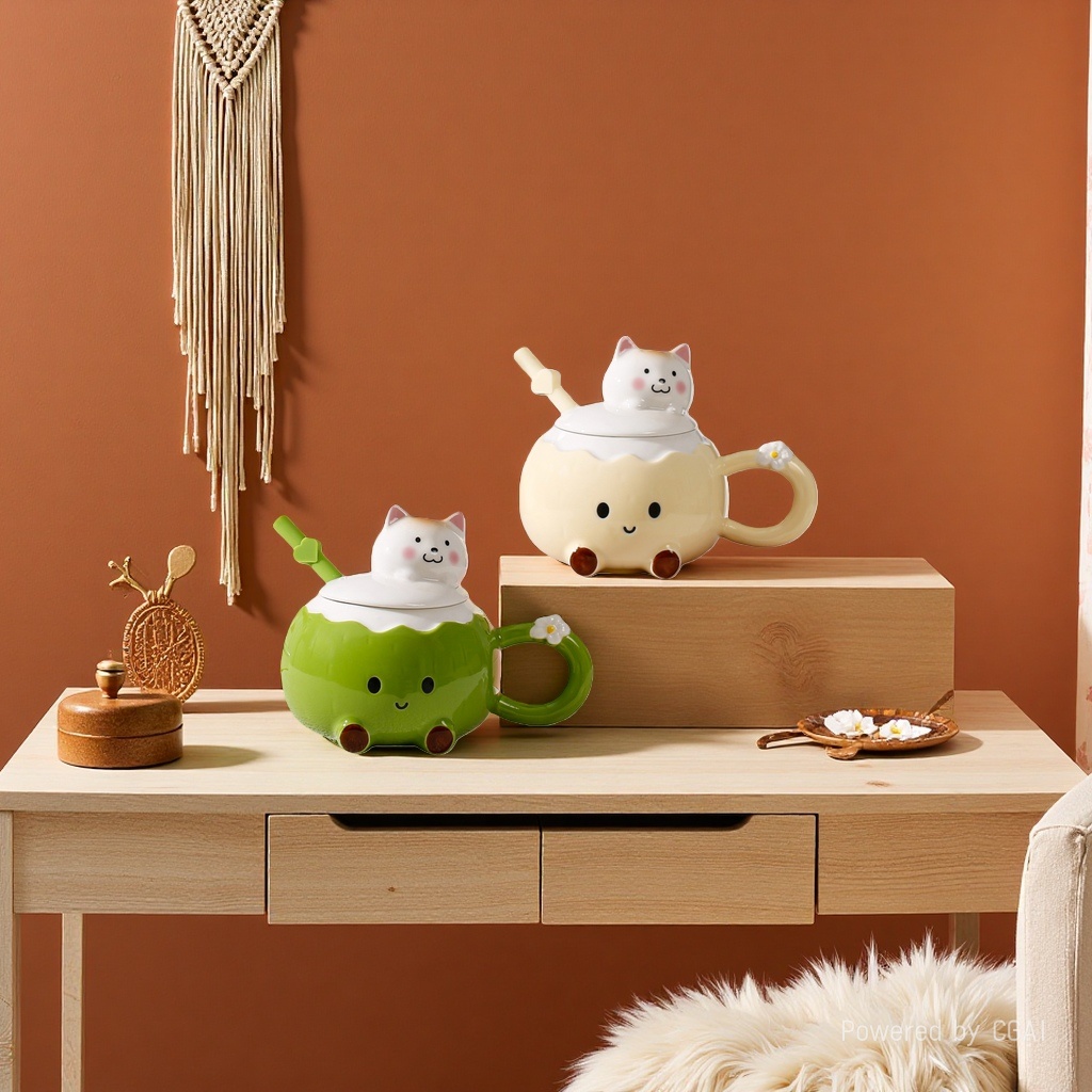 High appearance level, cute coconut water cup, large-capacity ceramic mug, home and office coffee cup, birthday gift for women