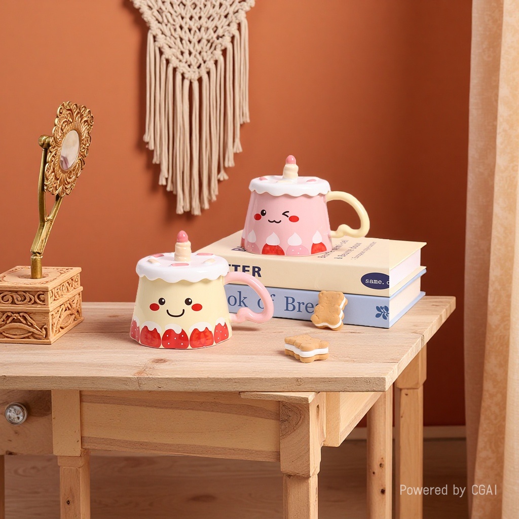 Creative birthday gifts, cute strawberry cake cups, children's gift boxes, high-quality ceramic mugs with LIDS as souvenirs Specification image