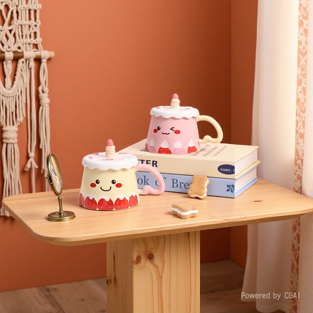 Creative birthday gifts, cute strawberry cake cups, children's gift boxes, high-quality ceramic mugs with LIDS as souvenirs Application Scenario