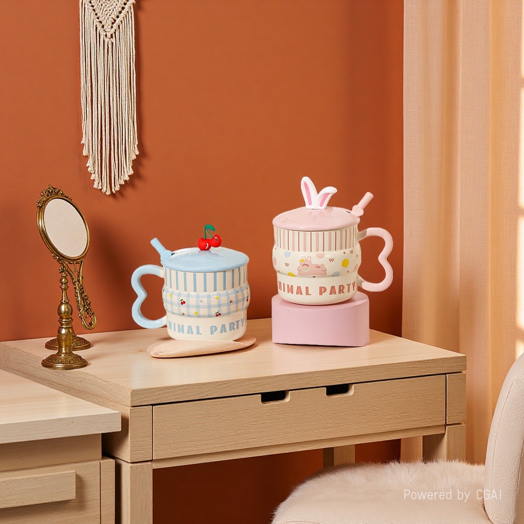 Cute and adorable pet cartoon ceramic cups, girls' breakfast cups, high appearance level mugs, household water cups, student gifts wholesale details Picture