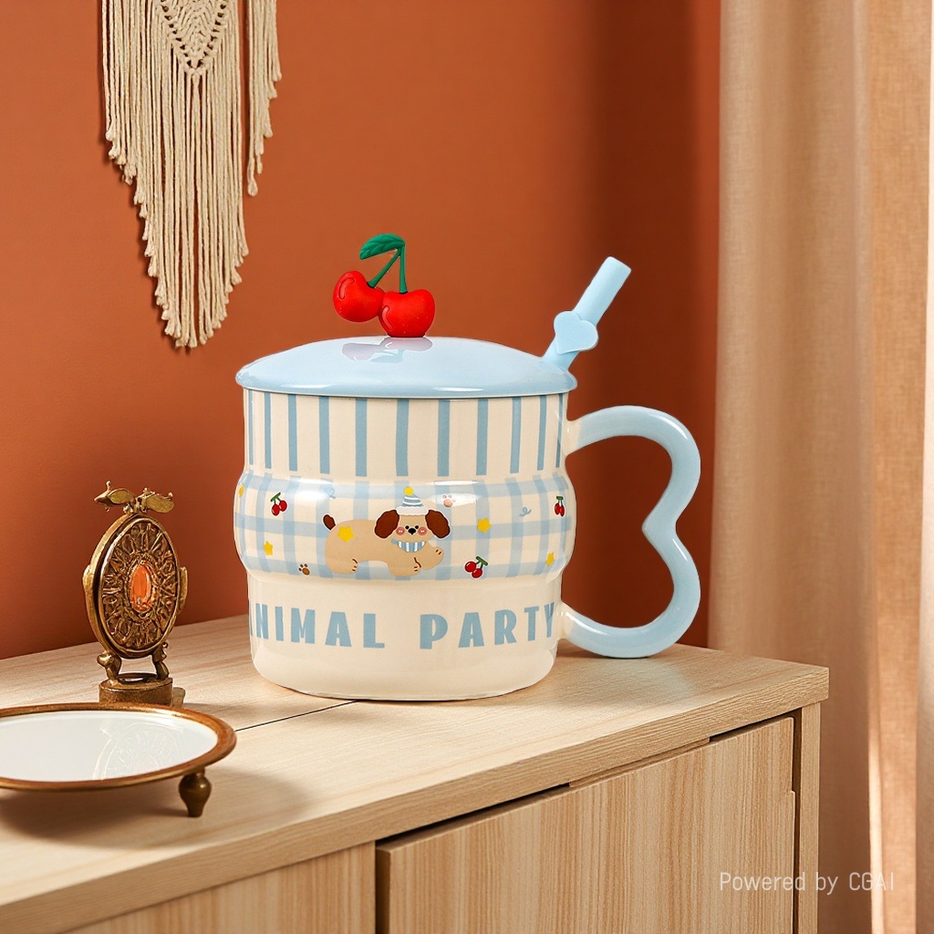 Cute and adorable pet cartoon ceramic cups, girls' breakfast cups, high appearance level mugs, household water cups, student gifts wholesale Application Scenario