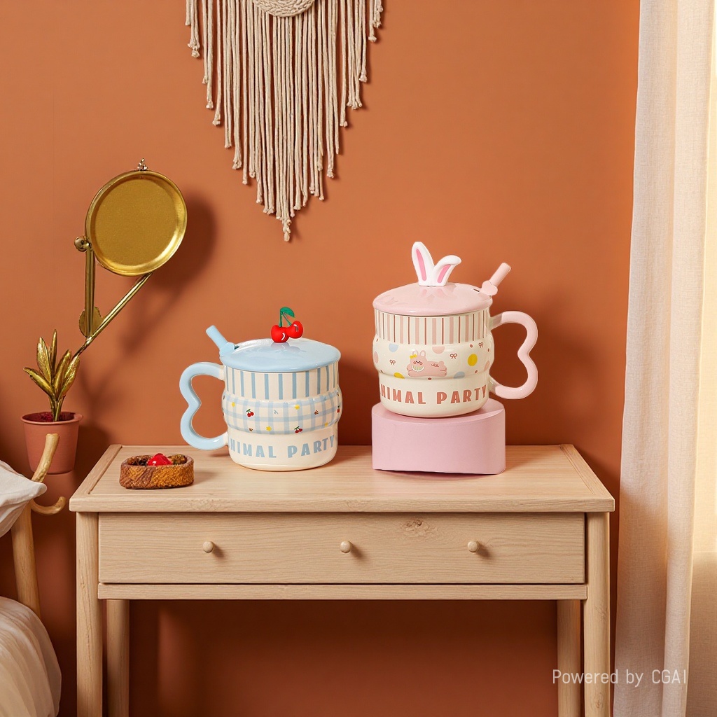 Cute and adorable pet cartoon ceramic cups, girls' breakfast cups, high appearance level mugs, household water cups, student gifts wholesale Specification image