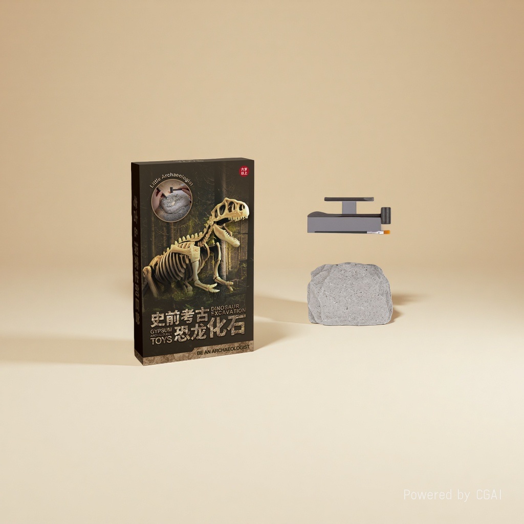 恐龙考古化石挖掘套装 含石膏化石块挖掘工具恐龙仿真模型挂绳