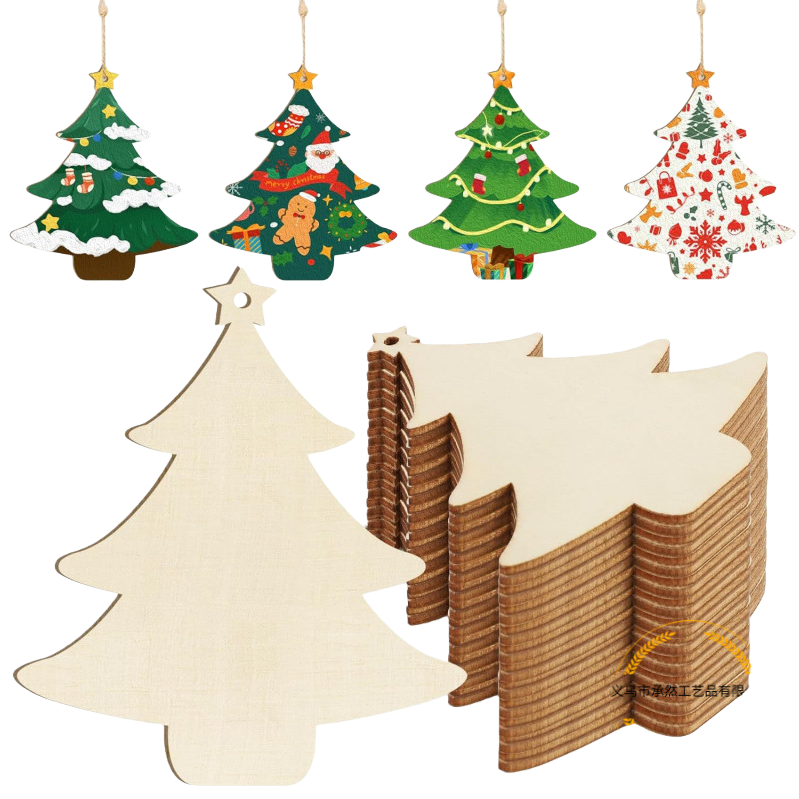 Christmas tree-shaped wooden ornaments, Christmas balls, bow flower decorations, and wooden Christmas supplies Item Picture