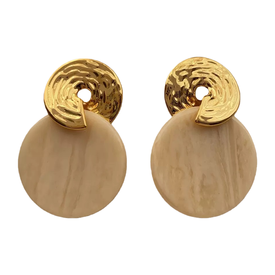 Furui Ancient Jewelry World S925 Silver Gold Metal Beige round Jade earrings Item Picture