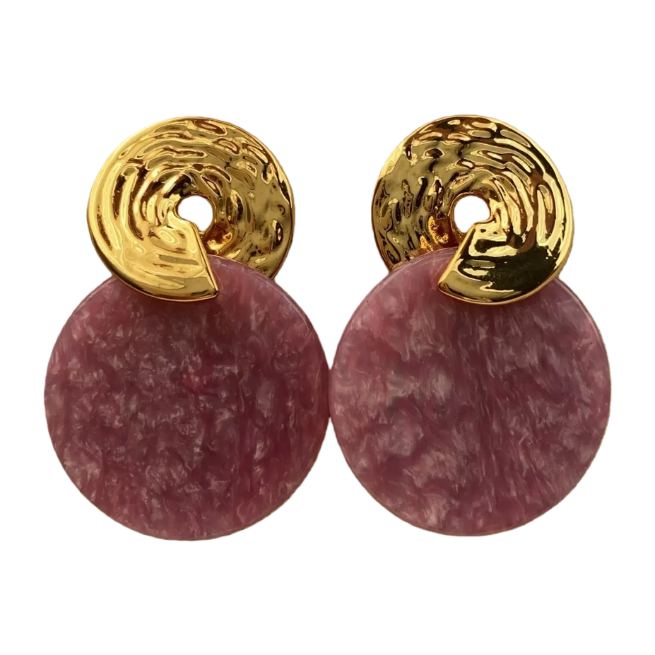 Children's purple round earrings with gold metal decoration, intangible cultural heritage traditional Chinese medicine handicrafts, five-star clip set Item Picture