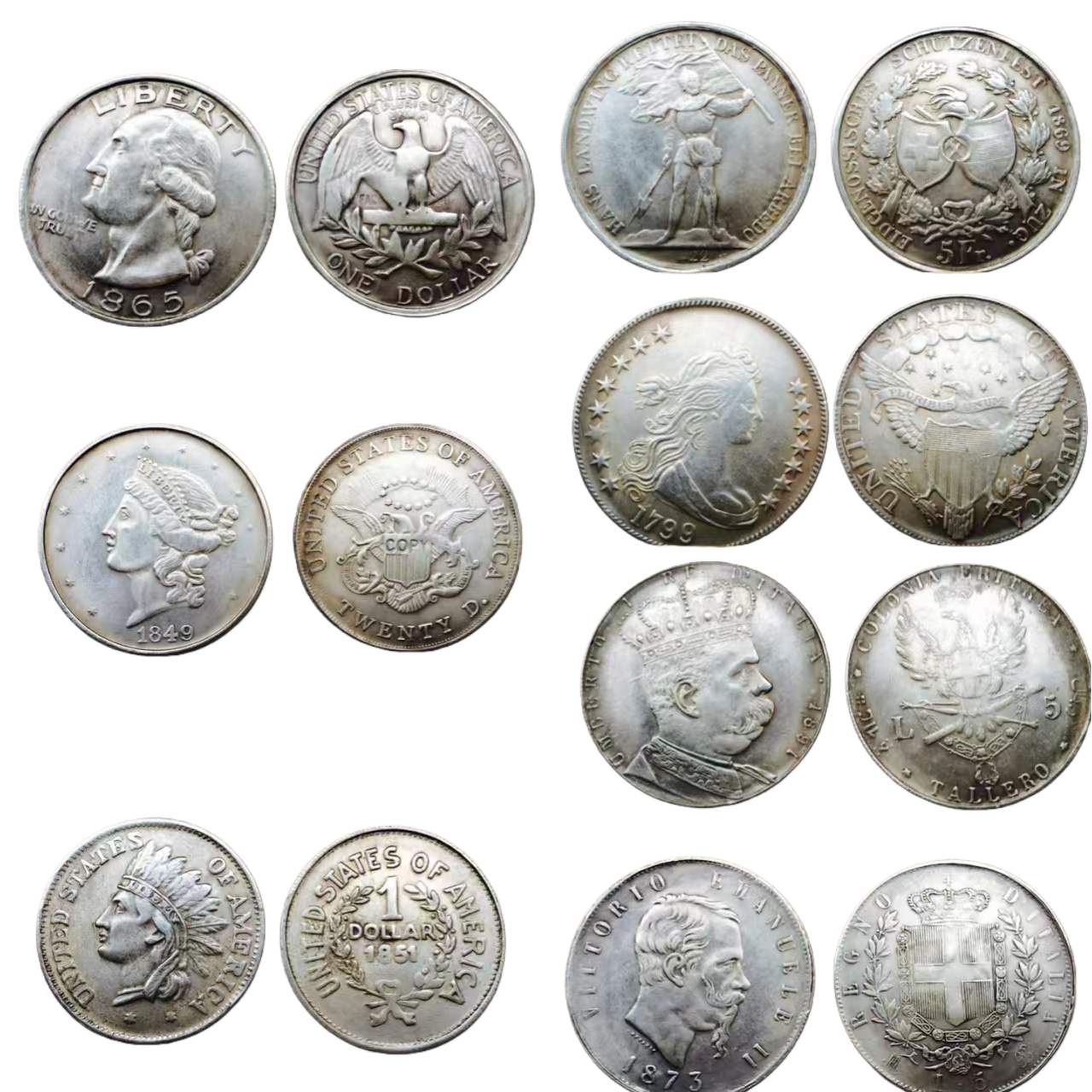 مطلية بالفضة والفضة على غرار النحاس القديم، الدنانير الفضية القديمة Item Picture