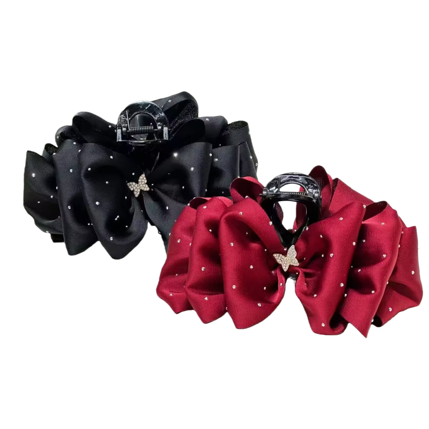 Black and red bow hair clips, small white dots, shiny butterfly decorations, banana grab hair clip accessories Item Picture