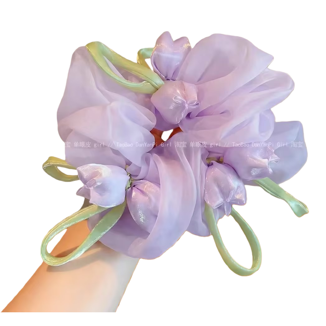 Purple flower-shaped large intestine hair band, hair accessory and hair tie Item Picture