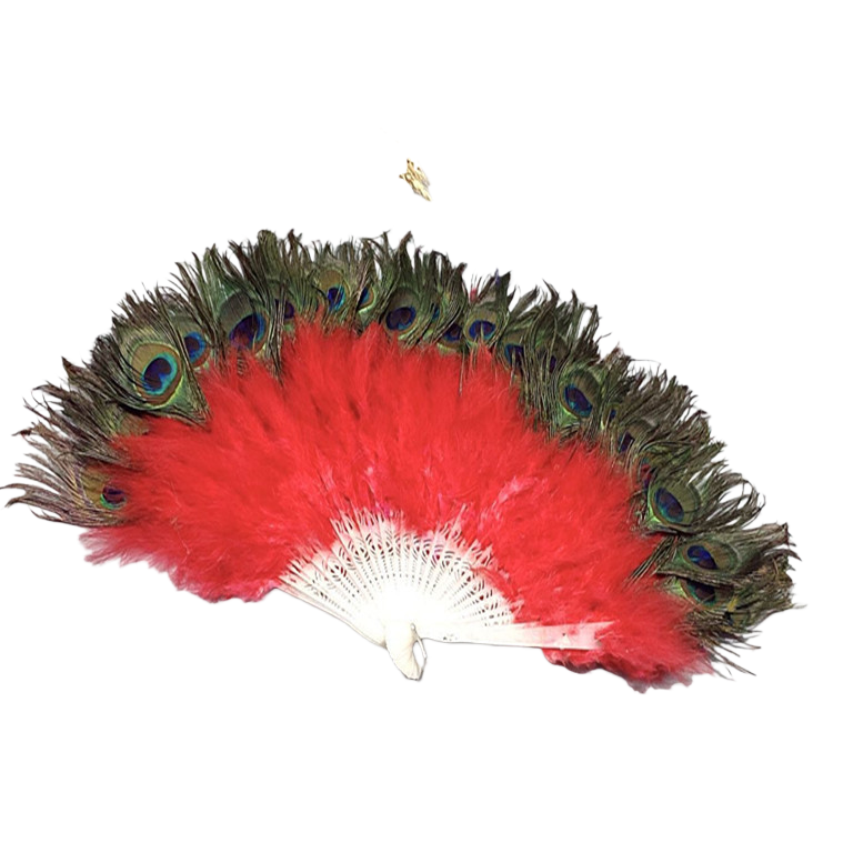 Cultural and creative lacquer art feather folding fan, floral fabric wooden handle craft fan Item Picture