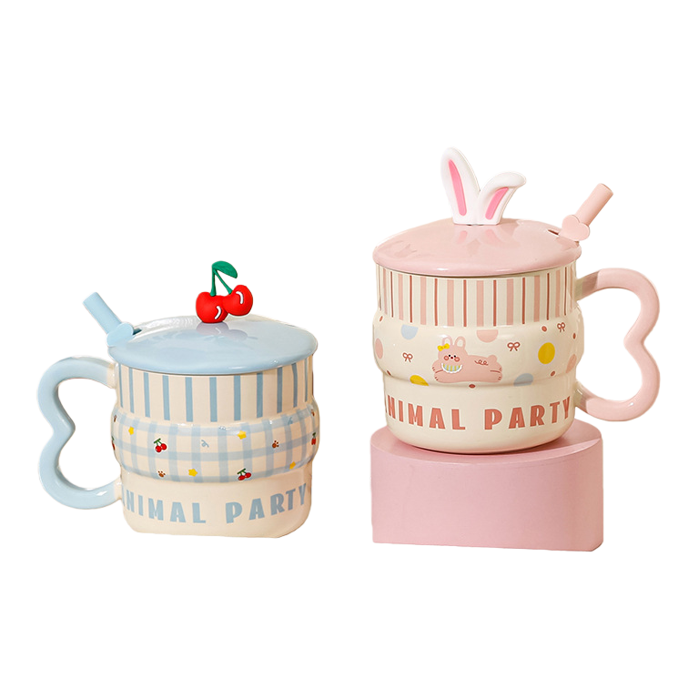 Cute and adorable pet cartoon ceramic cups, girls' breakfast cups, high appearance level mugs, household water cups, student gifts wholesale Item Picture