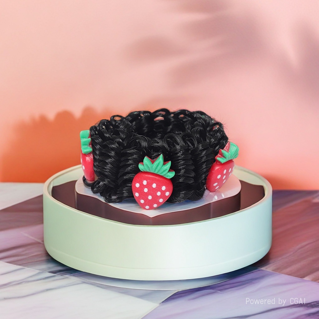 Strawberry-decorated black large intestine hair band, hair accessory and hair tie Specification image