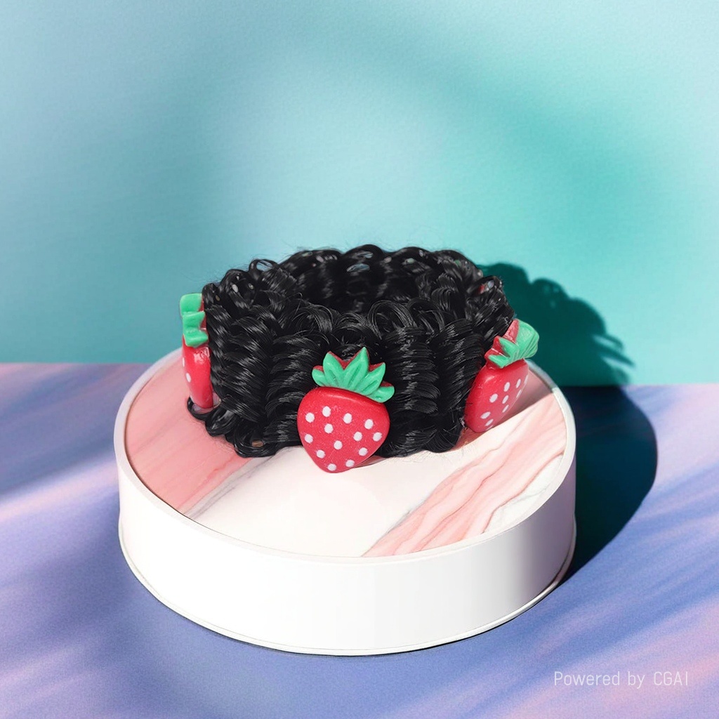 Strawberry-decorated black large intestine hair band, hair accessory and hair tie