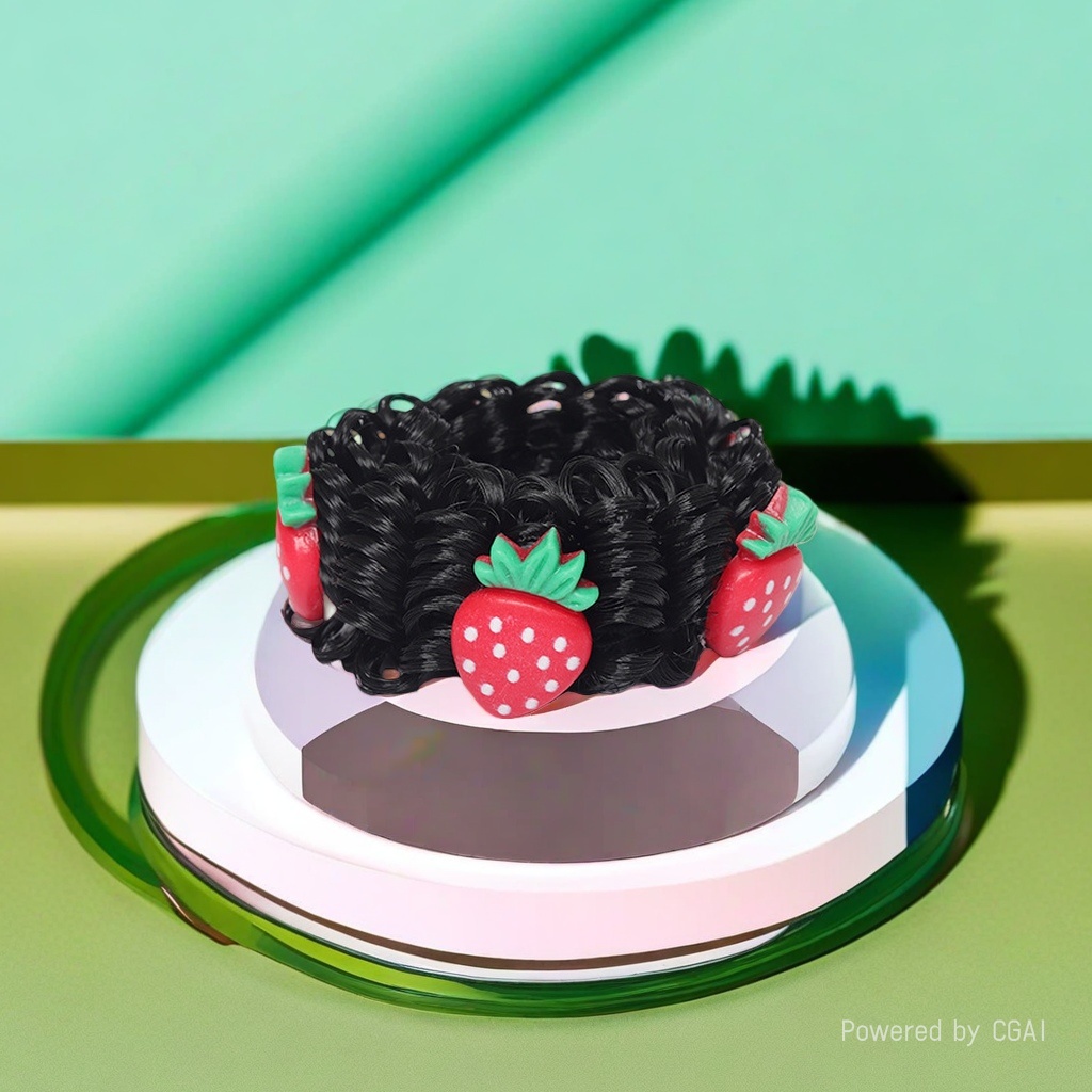 Strawberry-decorated black large intestine hair band, hair accessory and hair tie Application Scenario
