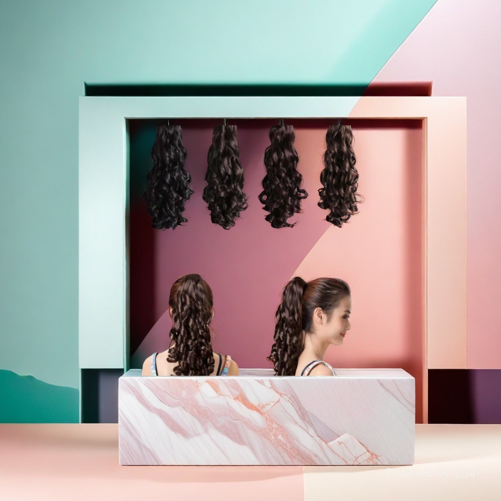 Christmas wig, curly hair, ponytail extension, realistic and natural drape Specification image