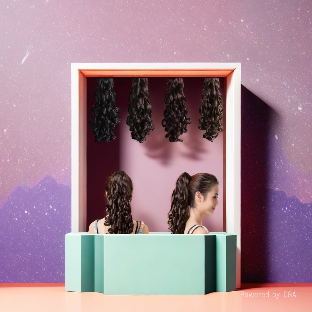 Christmas wig, curly hair, ponytail extension, realistic and natural drape