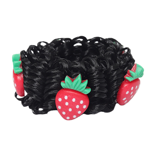Strawberry-decorated black large intestine hair band, hair accessory and hair tie Item Picture