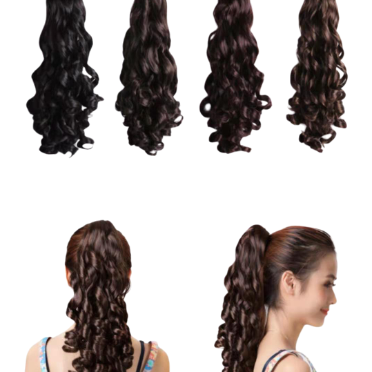 Christmas wig, curly hair, ponytail extension, realistic and natural drape Item Picture