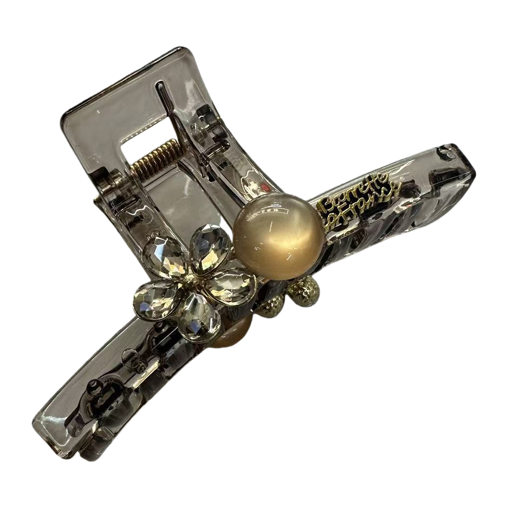 Transparent hair clip, golden pearl crystal flower decoration, grab clip, banana clip, hair clip accessory Item Picture