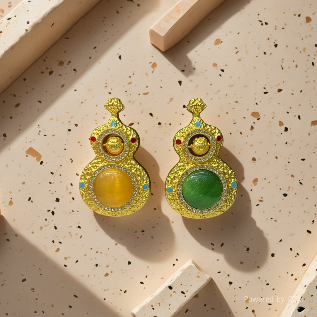 Golden gourd-shaped pendant, fruit shell electroplated dot diamond jewelry pendant, golden bracelet and couple ring 999 details Picture
