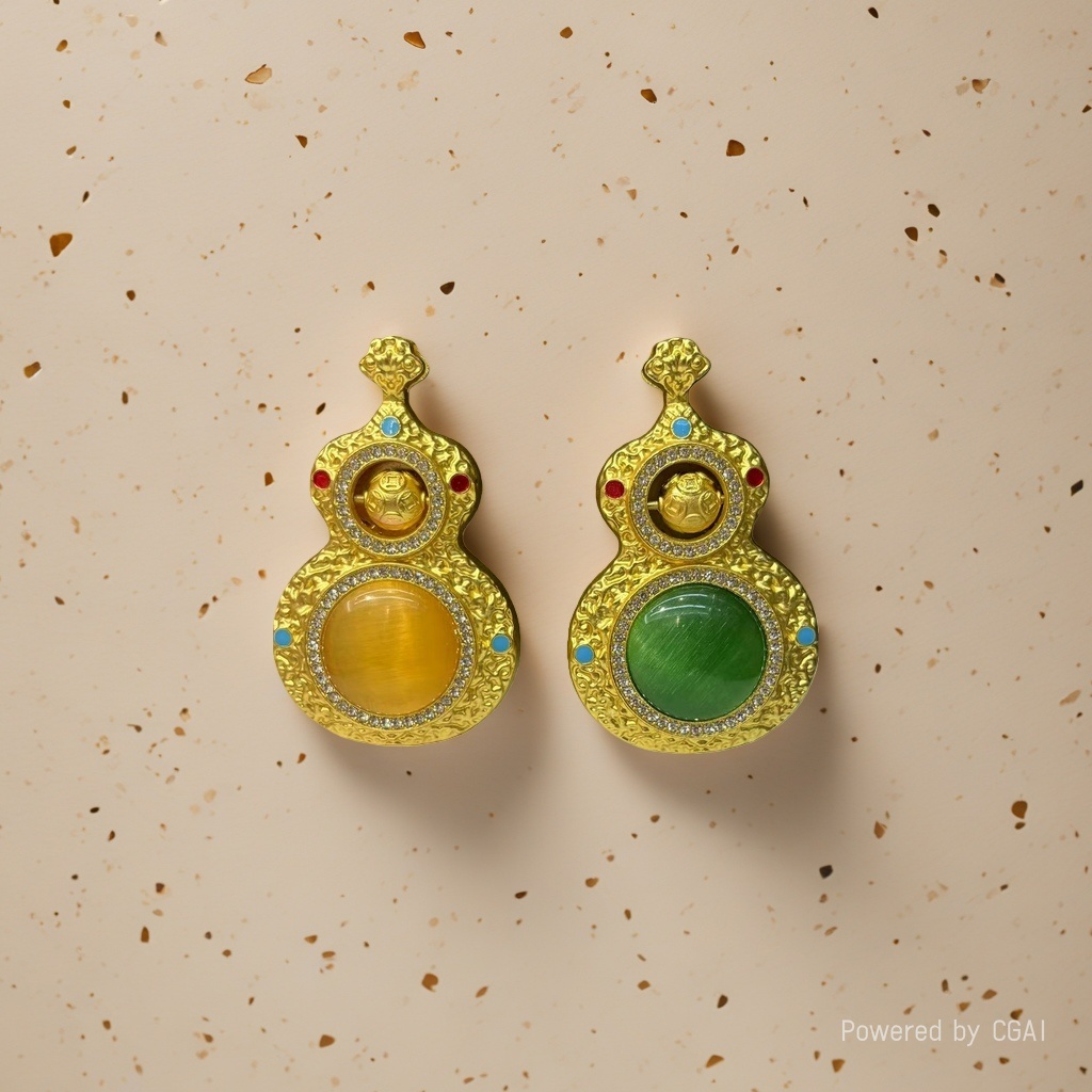 Golden gourd-shaped pendant, fruit shell electroplated dot diamond jewelry pendant, golden bracelet and couple ring 999
