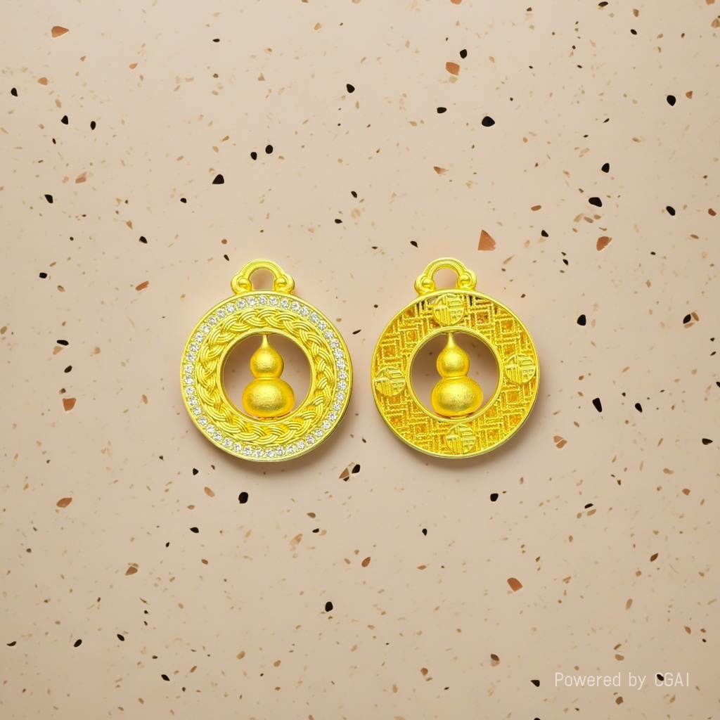 Golden copper gourd pendant, ornamental gourd sachet, health gourd ornament details Picture