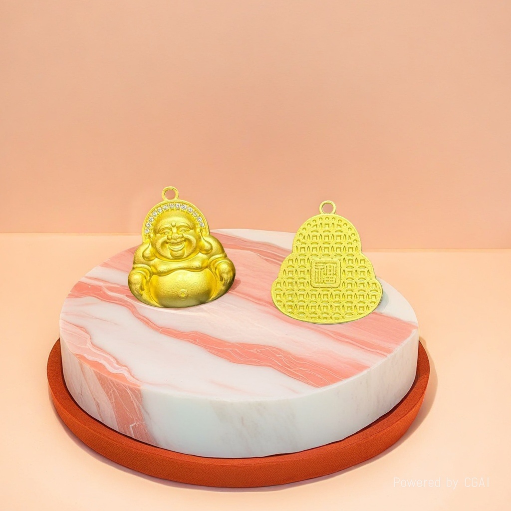 Golden Buddha statue pendant, fruit shell electroplated dot diamond jewelry pendant, golden bracelet and couple ring 999 Application Scenario