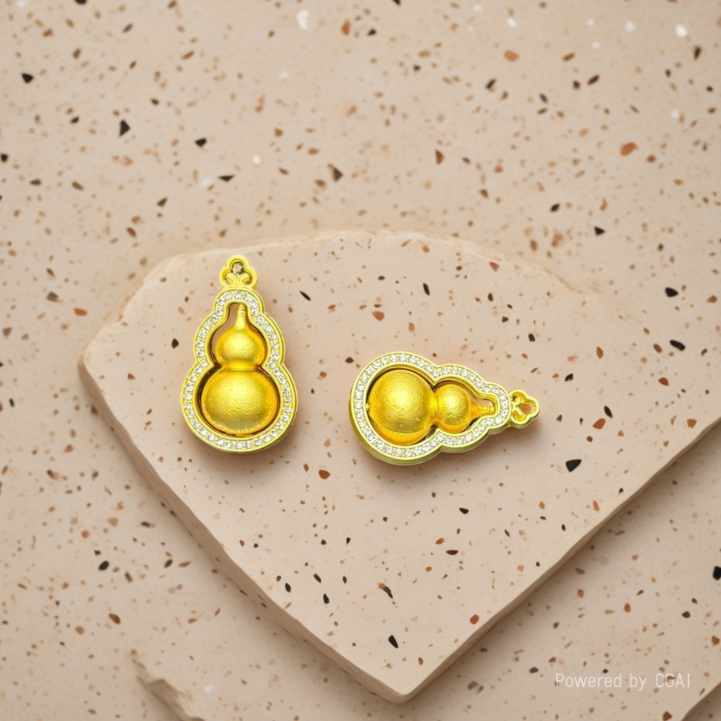 Golden gourd pendant with electroplated real gold fruit shell design and dotted diamond jewelry, an excellent gift details Picture