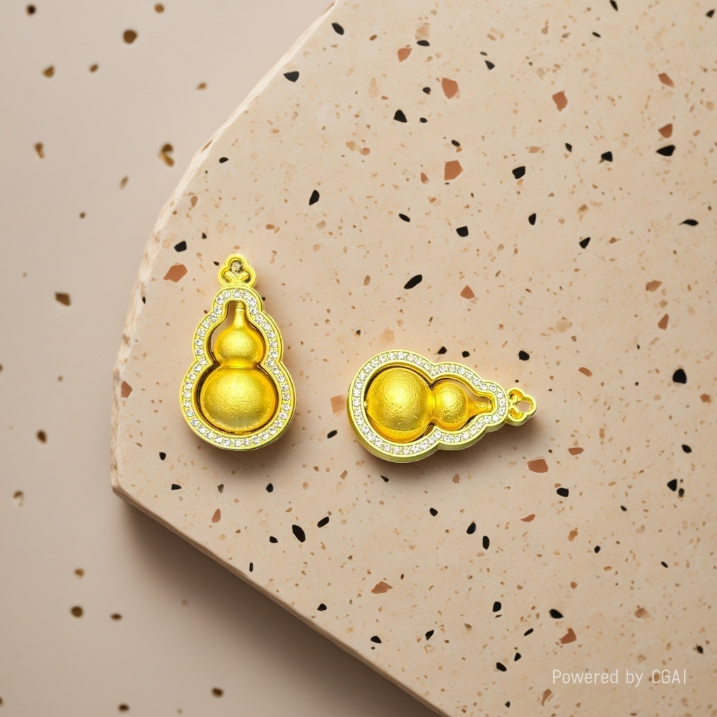 Golden gourd pendant with electroplated real gold fruit shell design and dotted diamond jewelry, an excellent gift Specification image
