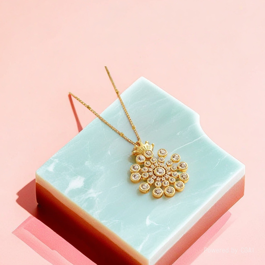 Fruit shell golden snowflake pendant necklace, electroplated dot diamond jewelry, including golden bracelet and pair ring 999 Specification image