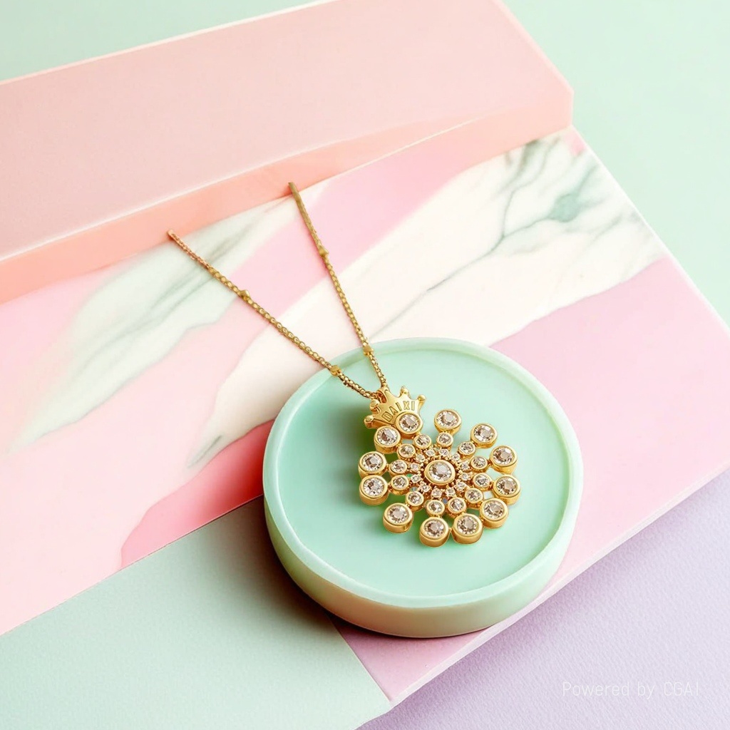 Fruit shell golden snowflake pendant necklace, electroplated dot diamond jewelry, including golden bracelet and pair ring 999 details Picture