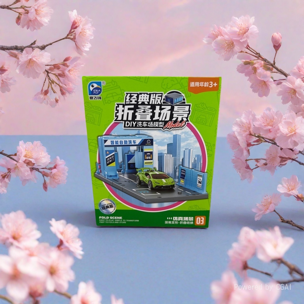 绿色包装盒折叠场景DIY洗车场合金车模1比32玩具车模型