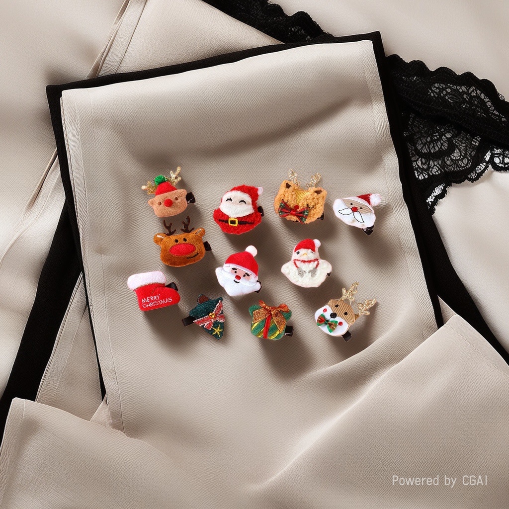 Christmas-themed plush hair clips, pearl scratch-off accessories, fashionable scratch-off hair clips details Picture