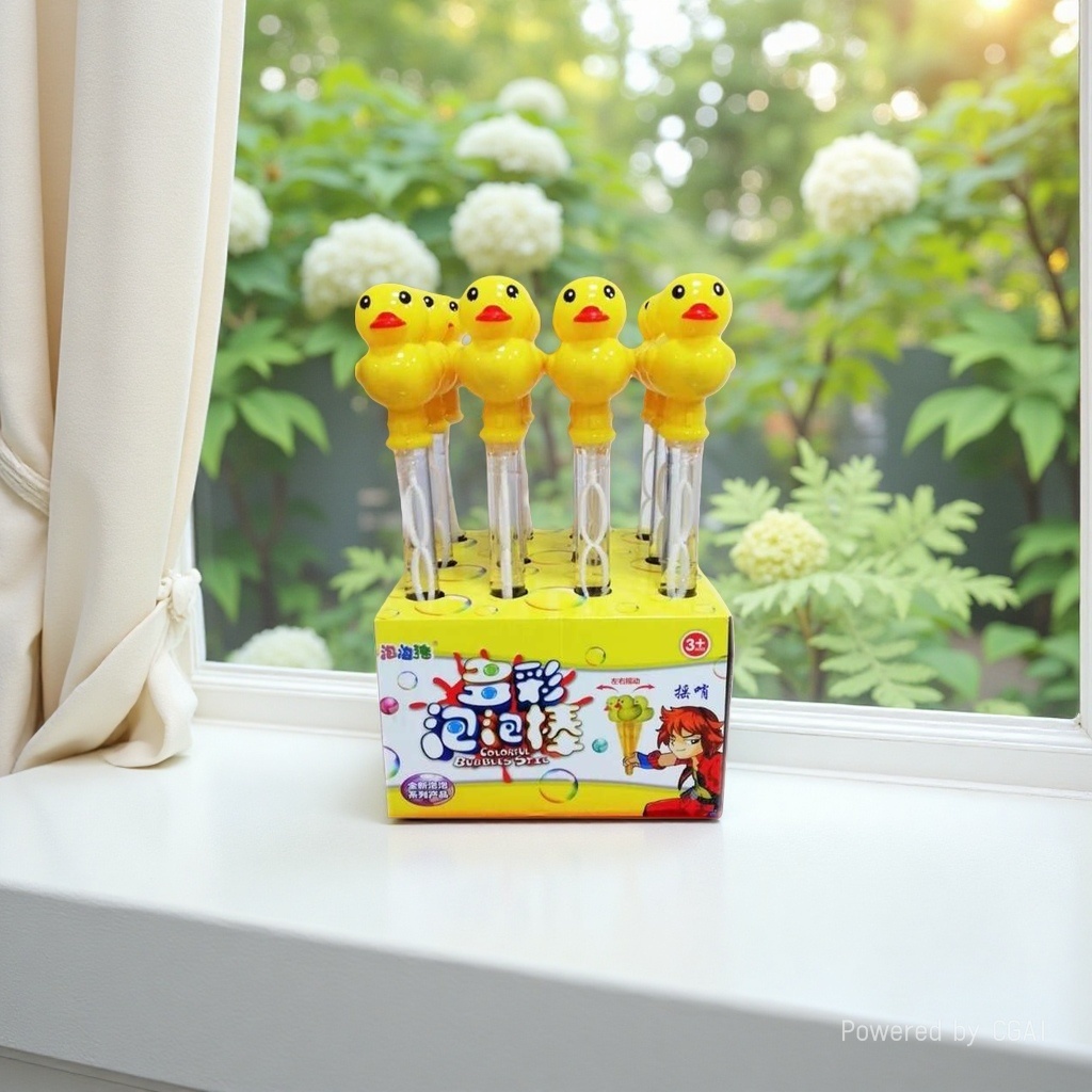 彩色38cm大黄鸭摇响泡泡棒玩具 儿童夏季卡通泡泡机灯光玩具