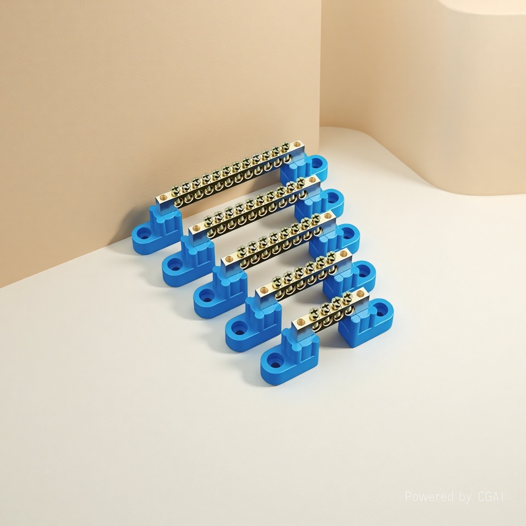 Blue bridge-type neutral wire bar, pure copper distribution box terminal bar, neutral wire connection terminal 6*9, high-power 4-hole and 12-hole ground bar Specification image