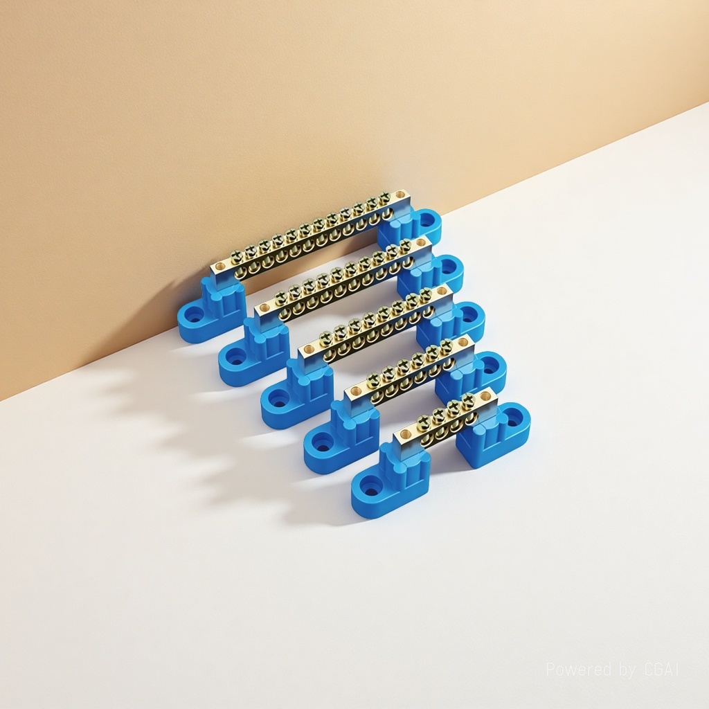 Blue bridge-type neutral wire bar, pure copper distribution box terminal bar, neutral wire connection terminal 6*9, high-power 4-hole and 12-hole ground bar details Picture
