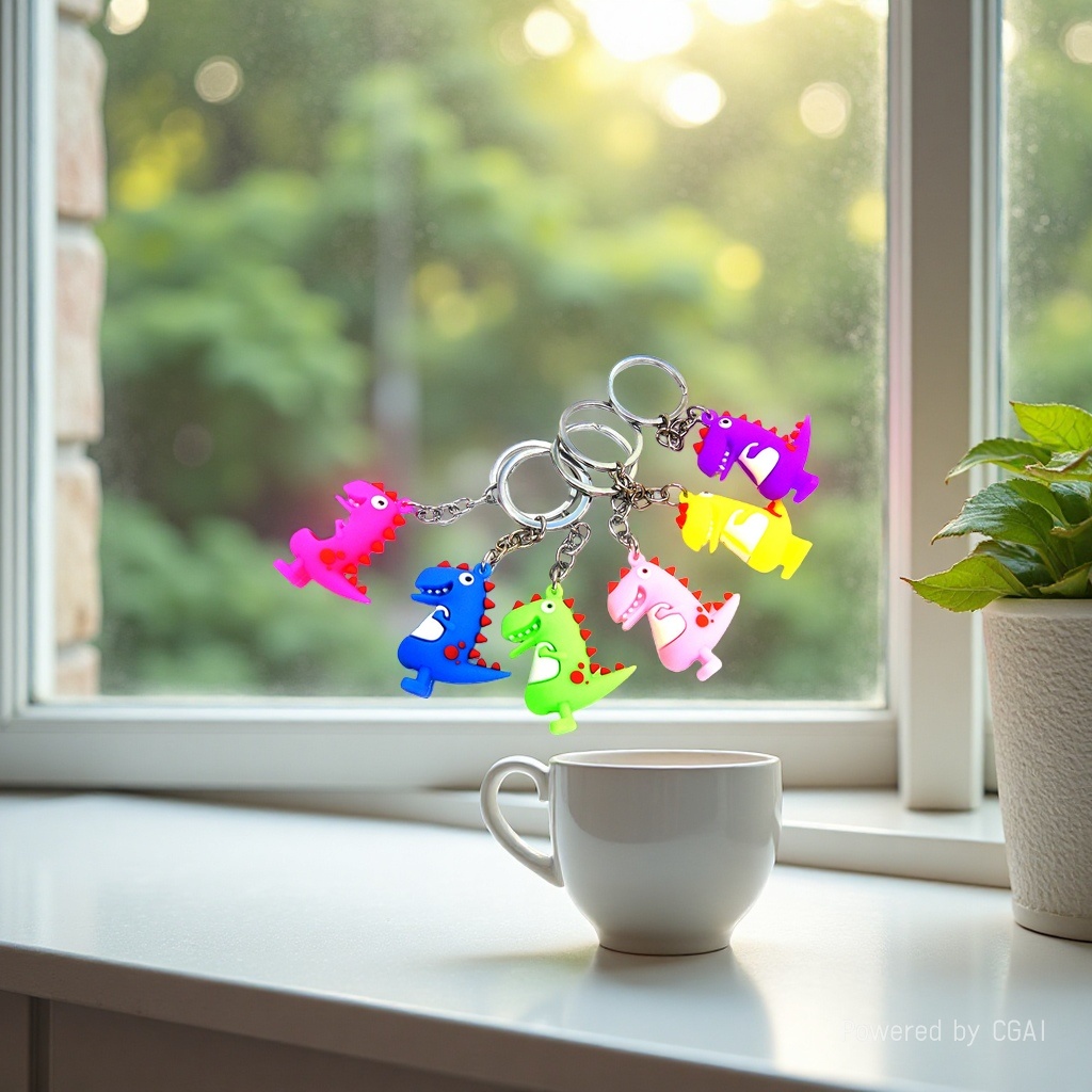 Colorful dinosaur acrylic keychain figurine accessories in the shape of football letters Specification image