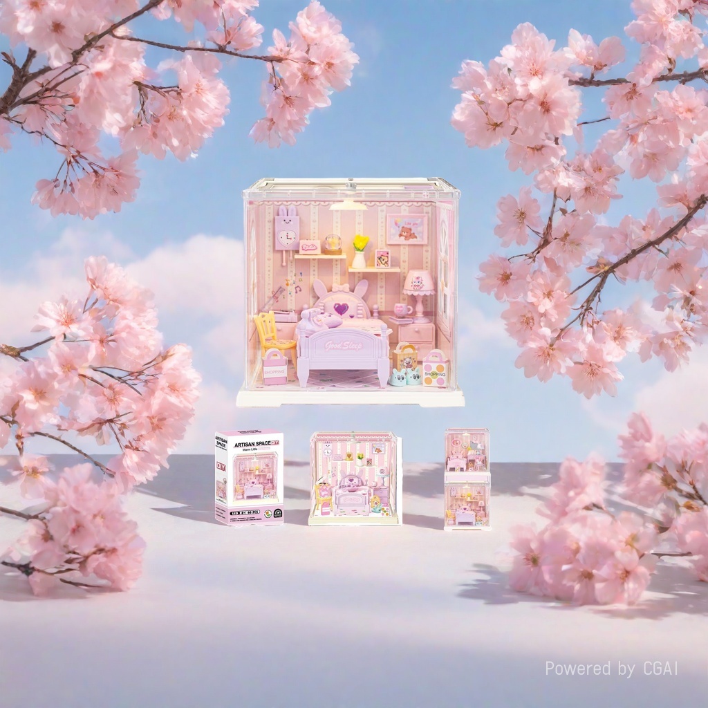 ARTISAN SPACE Pink Dreamy Bedroom DIY Mini Room Model 3D Display Luminous Spinning Ball details Picture