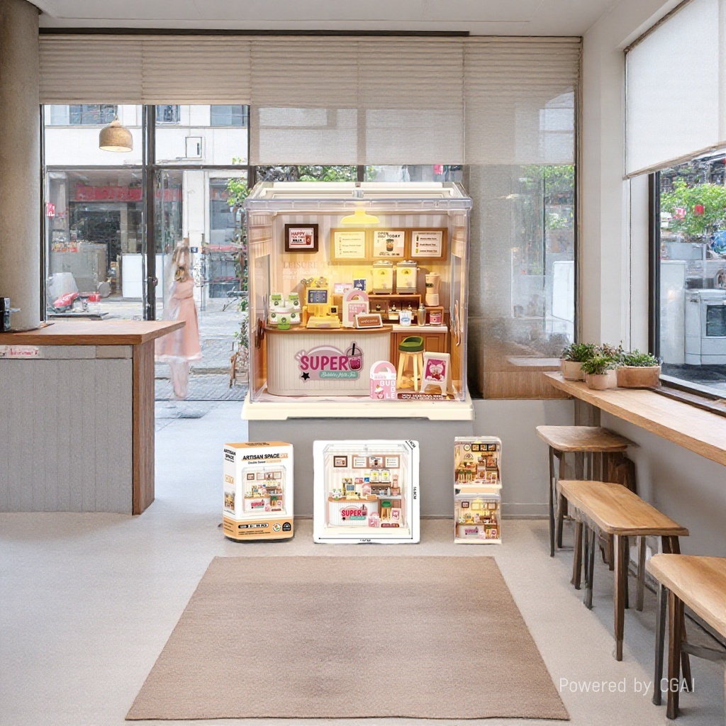 ARTISAN SPACE Milk Tea Shop model DIY Handcrafted Assembly toy Children's Lego-style house details Picture