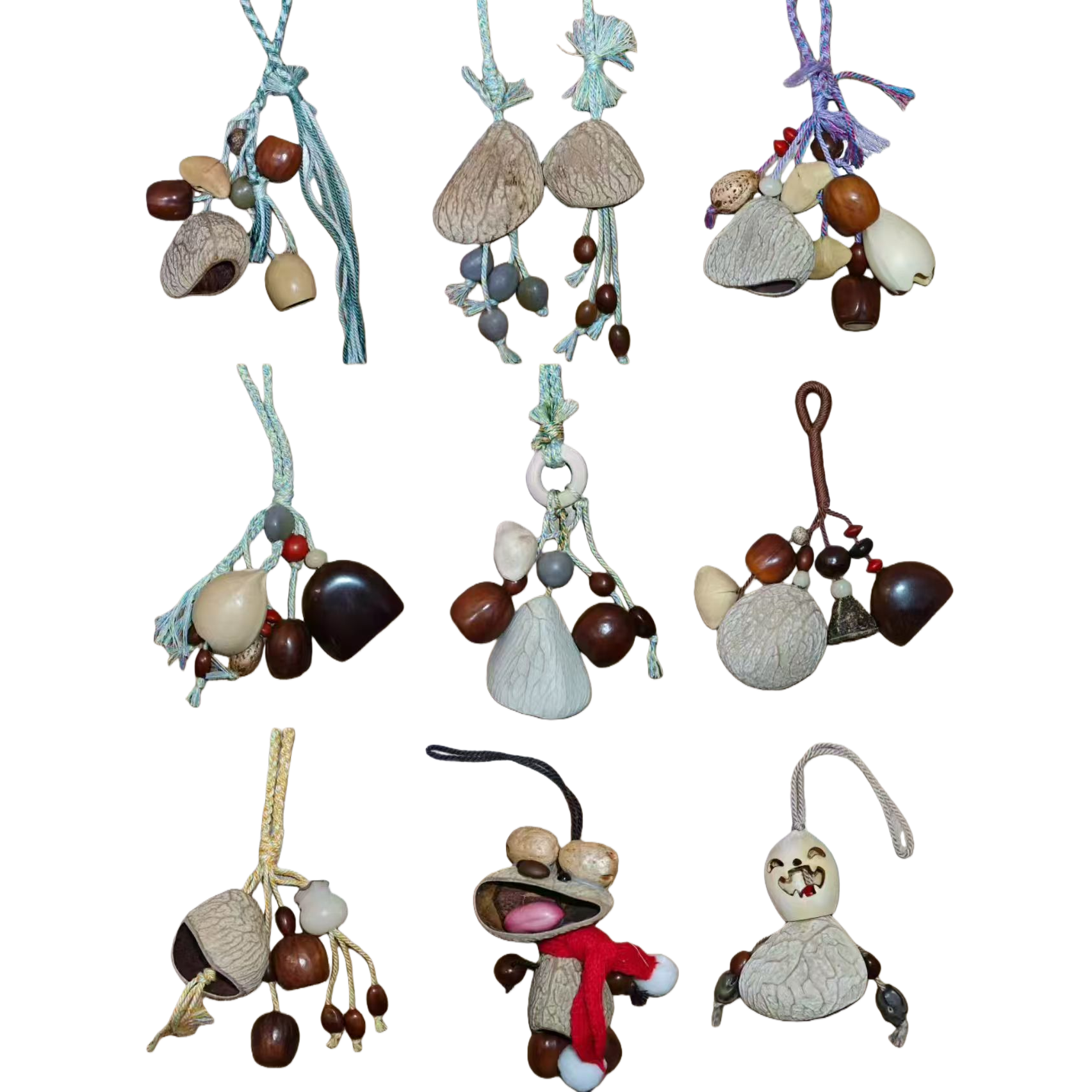 Hand-woven nut shell bead pendant, a folk handicraft decorative item Item Picture